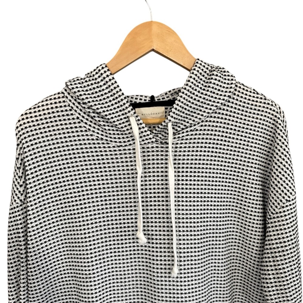 Textured Waffle Knit Hoodie Black White Minimalist Scandi Pullover Women's Small - Picture 2 of 12